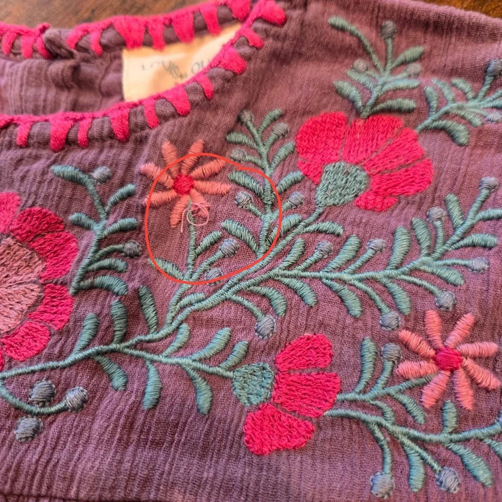 Louis Louise Girls Purple‎ Cotton Gauze Embroidered Floral Dress Size 8